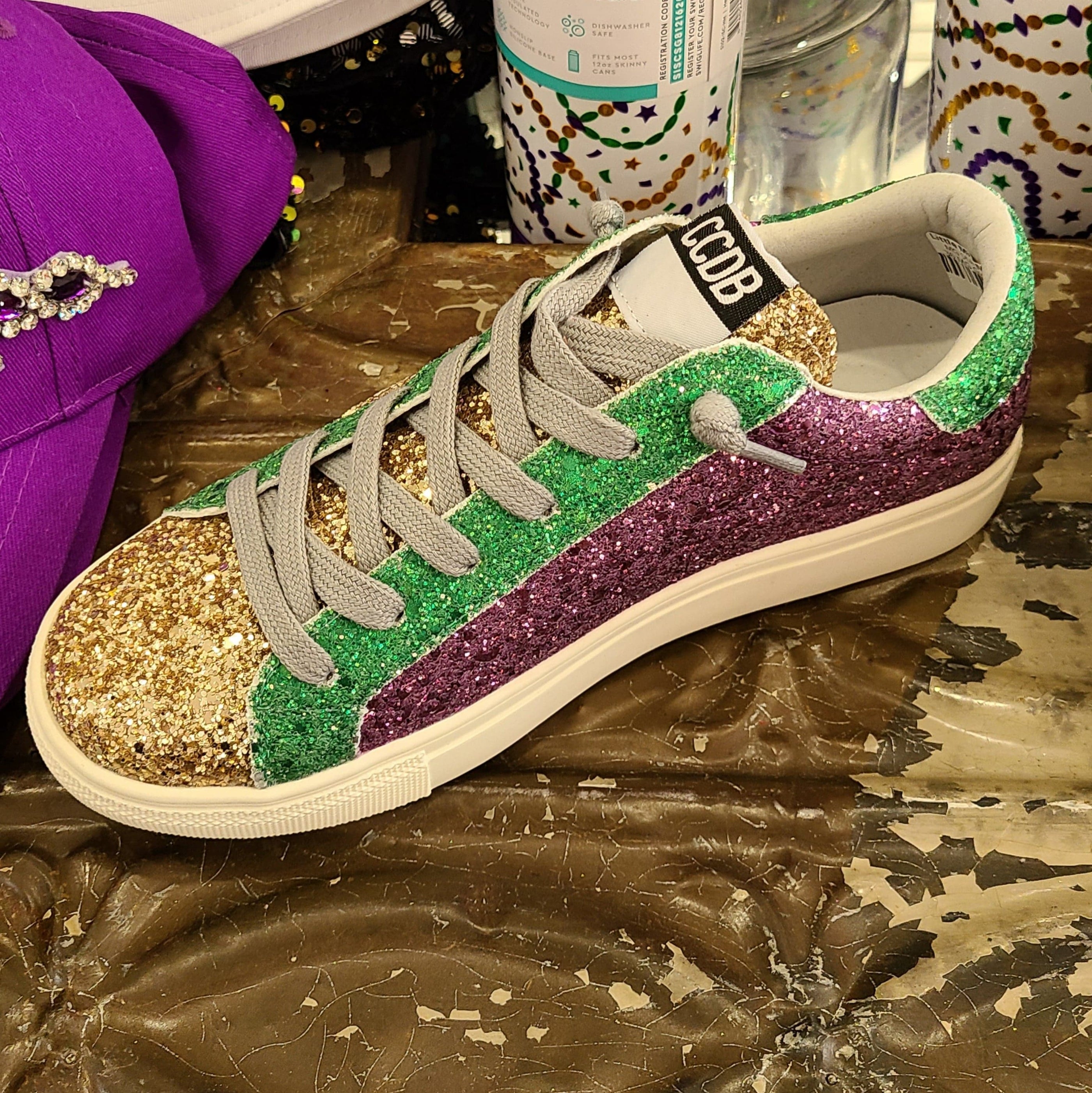 Torn and Trendy Torn and Trendy Mardi Gras Glitter Star Women's Sneakers - Little Miss Muffin Children & Home