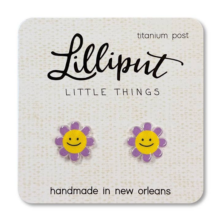 Purple Easter Happy Daisy Earrings