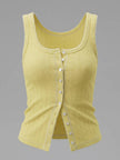 Ribbed Cotton Button-Front Picot Trimmed Tank