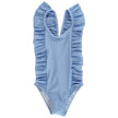 Ruffled Spandex Swimsuit in Blue Seersucker/
\

