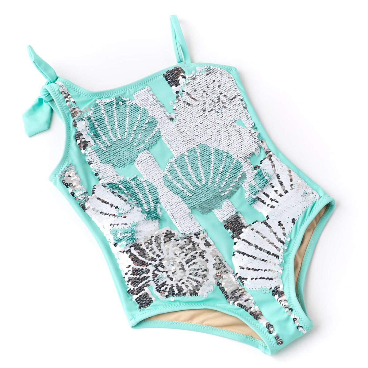 Shade Critters Shade Critters Mint Shells Girls Flip Sequin One Shoulder One Piece Swimsuit - Little Miss Muffin Children & Home