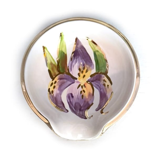 Magnolia Creative Co Iris Spoon Rest, iris wreath with 22k gold luster