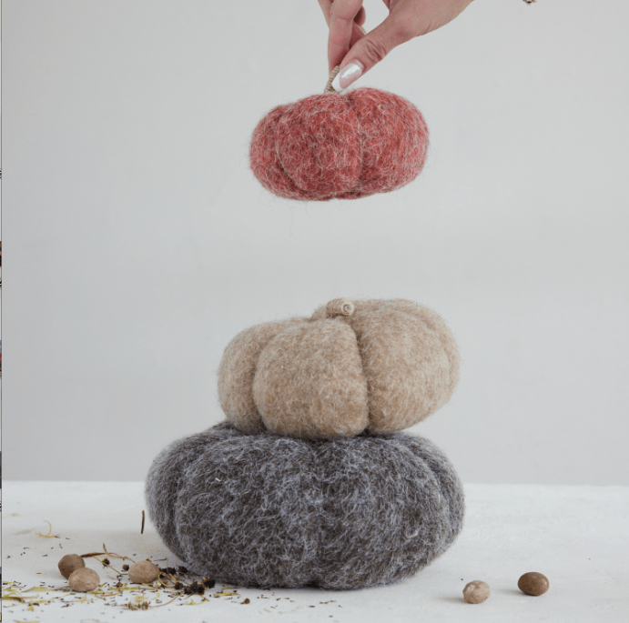 Orange in Felt Pumpkin with Jute Wrapped Stem