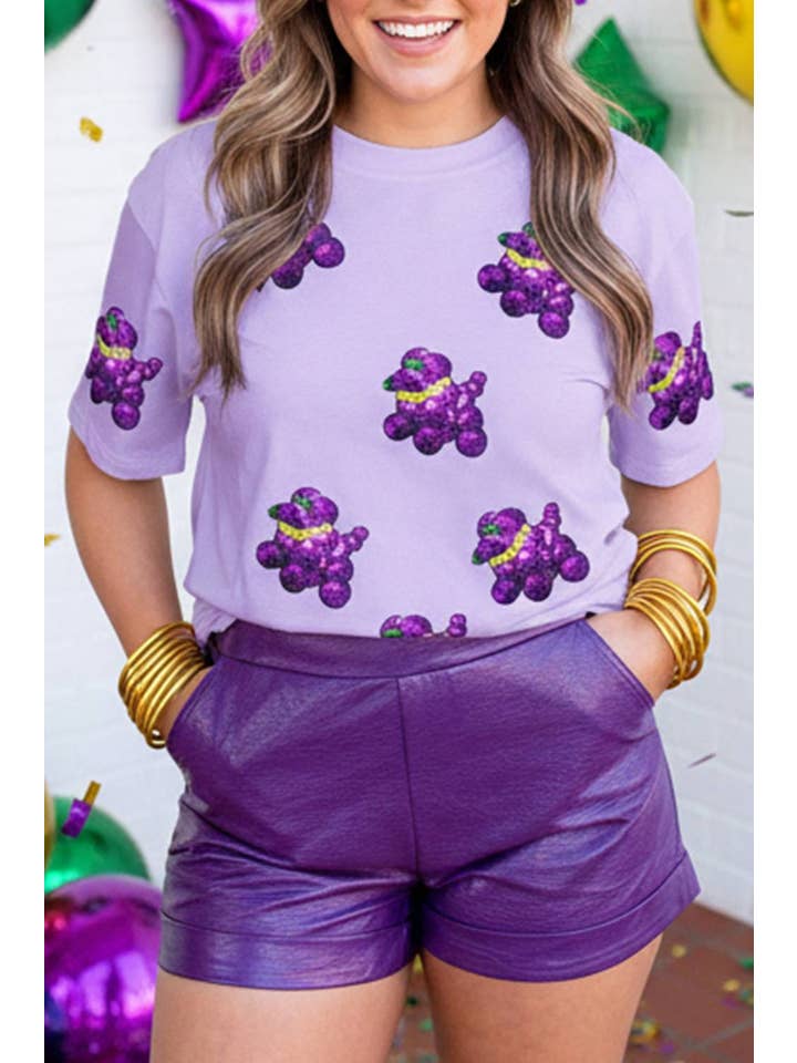 Sequin Bead Dog Short Sleeve Top