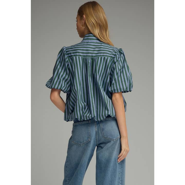 Stripe Short Puff Sleeve Top