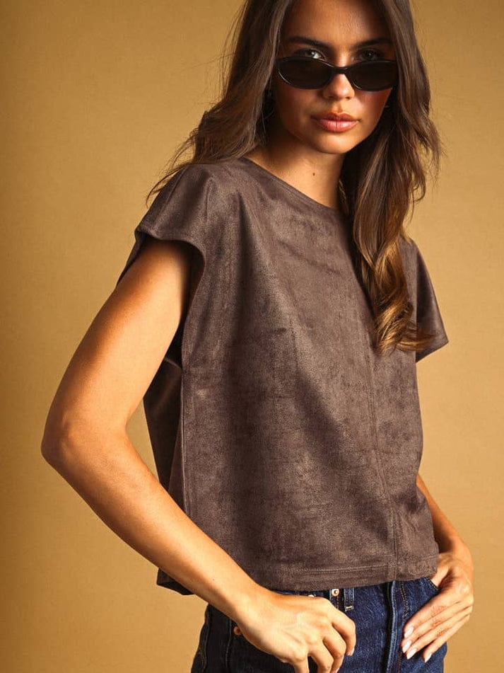 Miou Muse Suede Cap Sleeve Boxy Crop Top, 3 Colors Available - Little Miss Muffin Children & Home