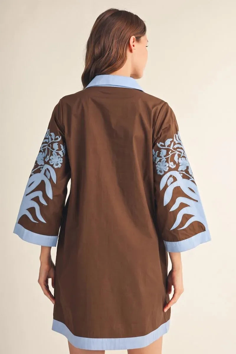 Style USA Baroque Embroidered Cotton Shift Dress - Chocolate Brown - Little Miss Muffin Children & Home