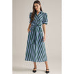 Stripe Short Puff Sleeve Midi Dress