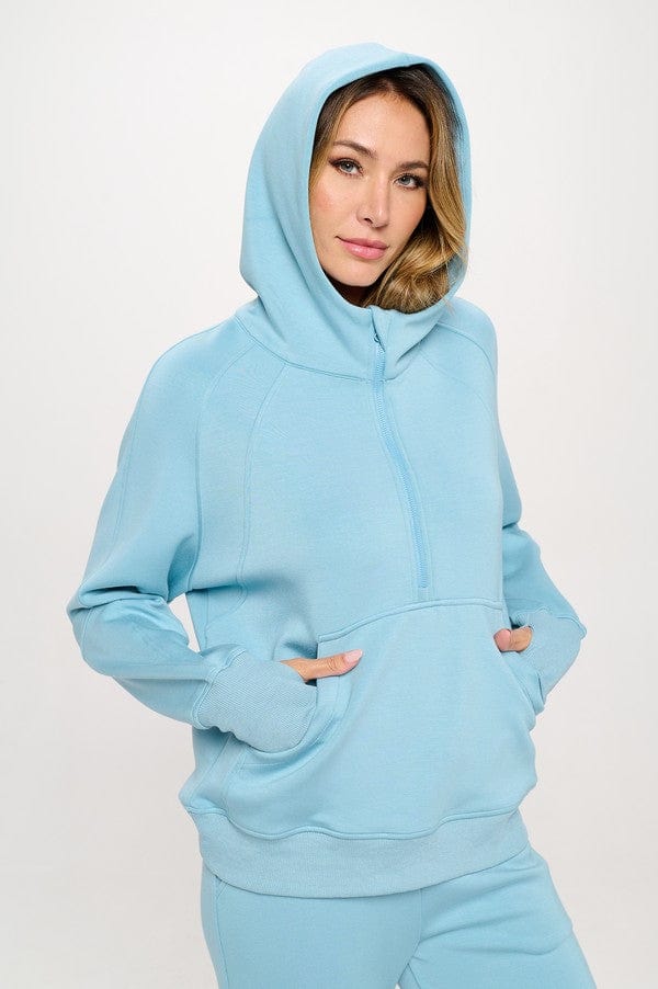 Yelete Yelete Scuba Quarter-Zip Hoodie in Light Denim - Little Miss Muffin Children & Home