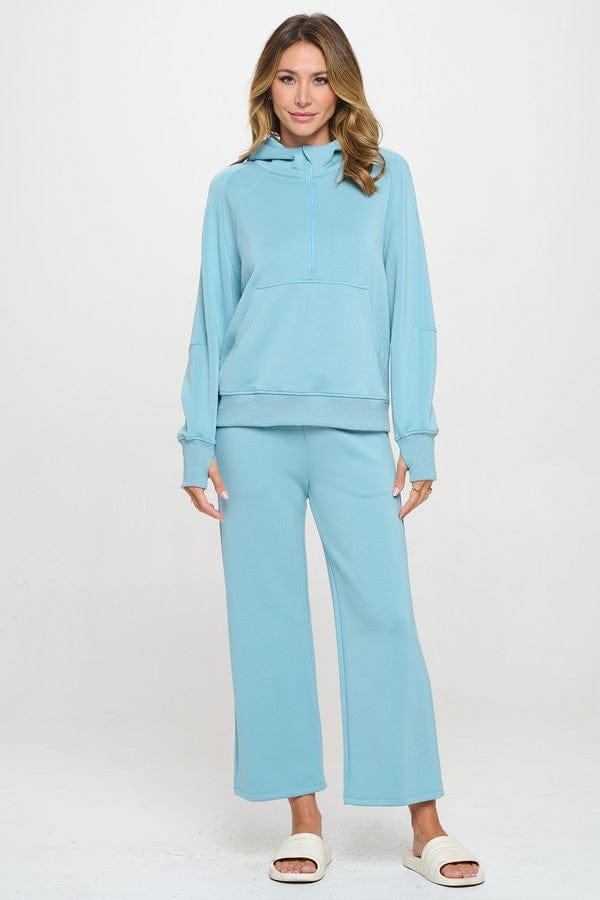 Yelete Yelete Scuba Quarter-Zip Hoodie in Light Denim - Little Miss Muffin Children & Home