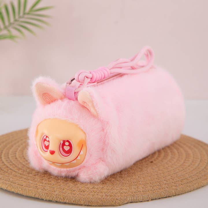 Tie-Dye Labubu Plush Lanyard Pencil Case pink