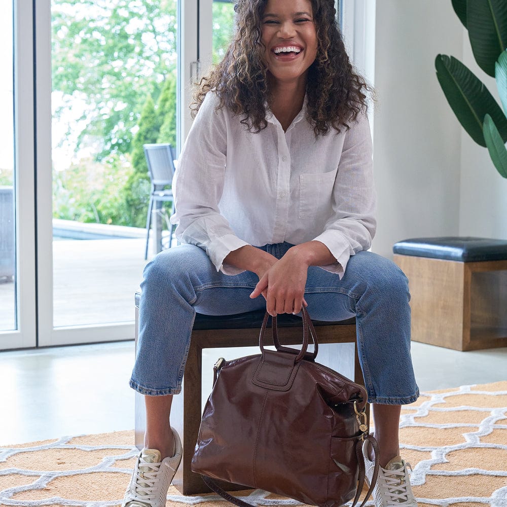Hobo Hobo Sheila Large Satchel In Polished Leather in Chocolate - Little Miss Muffin Children & Home