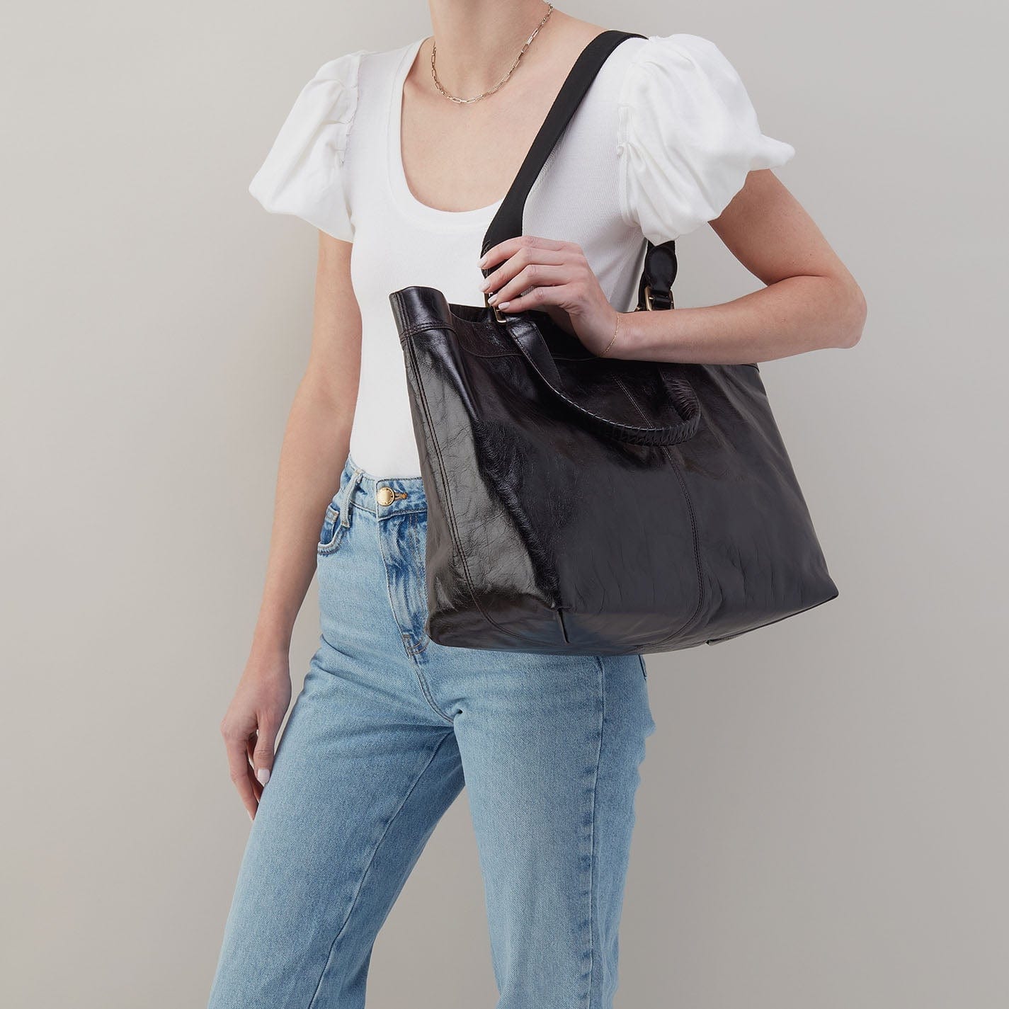 Hobo Romy Max Tote in Polished Leather - Black - Little Miss Muffin Children & Home