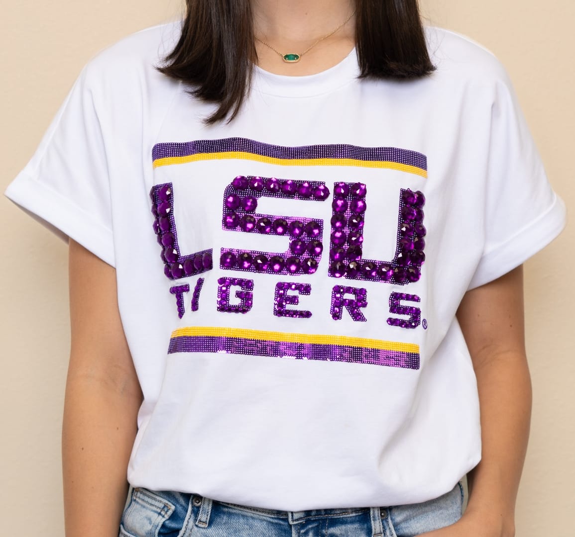 Women's Sequin & Jewel Design LSU Tigers Cuff Sleeve