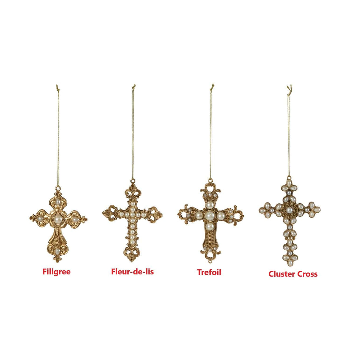 Pewter Cross Ornament with Faux Pearls - Sold Individually, 4 Available Styles