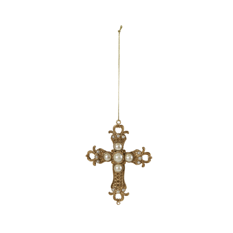 Pewter Cross Ornament with Faux Pearls - Sold Individually, 4 Available Styles