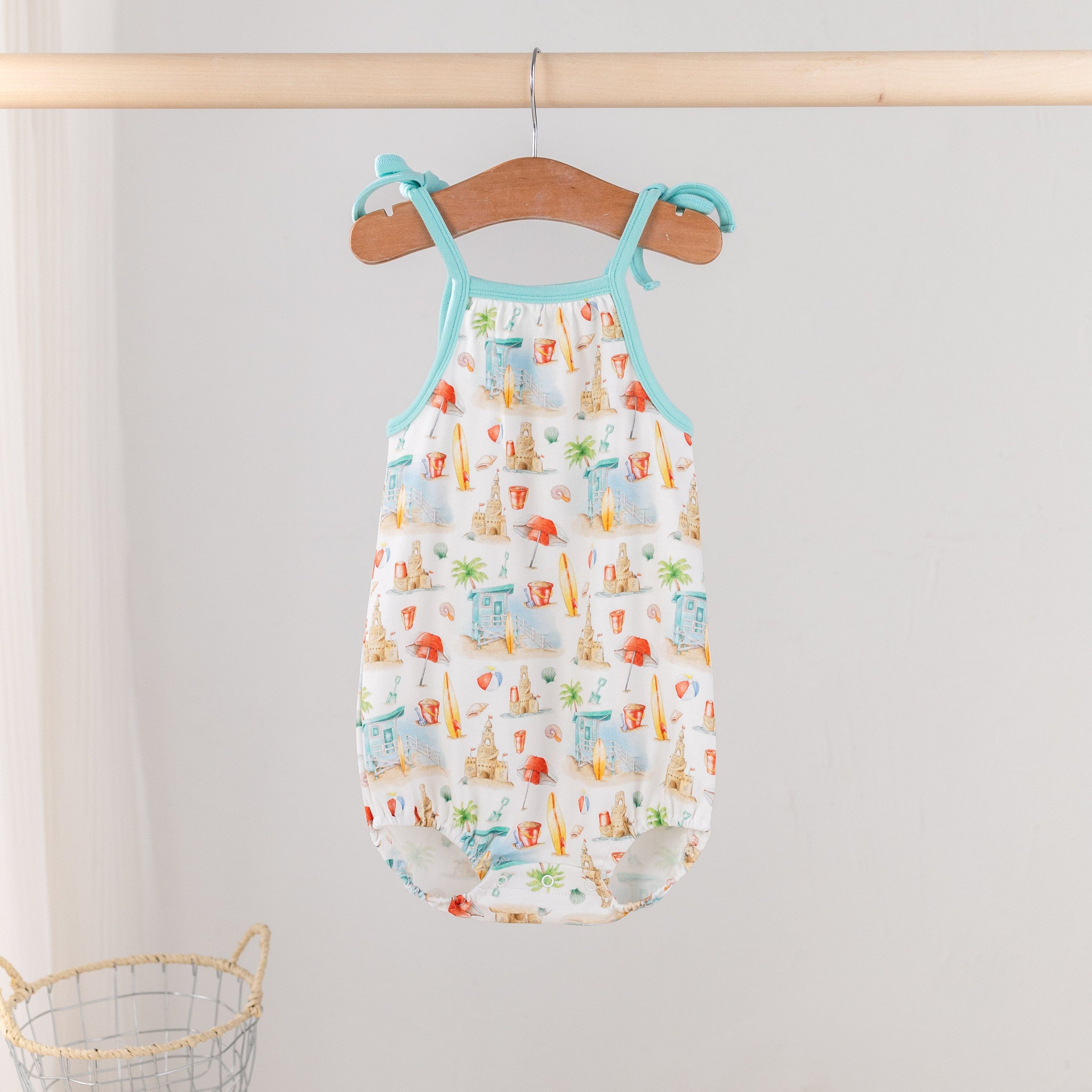 Beach Day Organic Cotton Shoulder-Tie Onesie