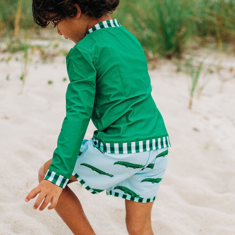 Sugar Bee Clothing Sugar Bee Clothing Alligator On Blue Swim Short - Little Miss Muffin Children & Home