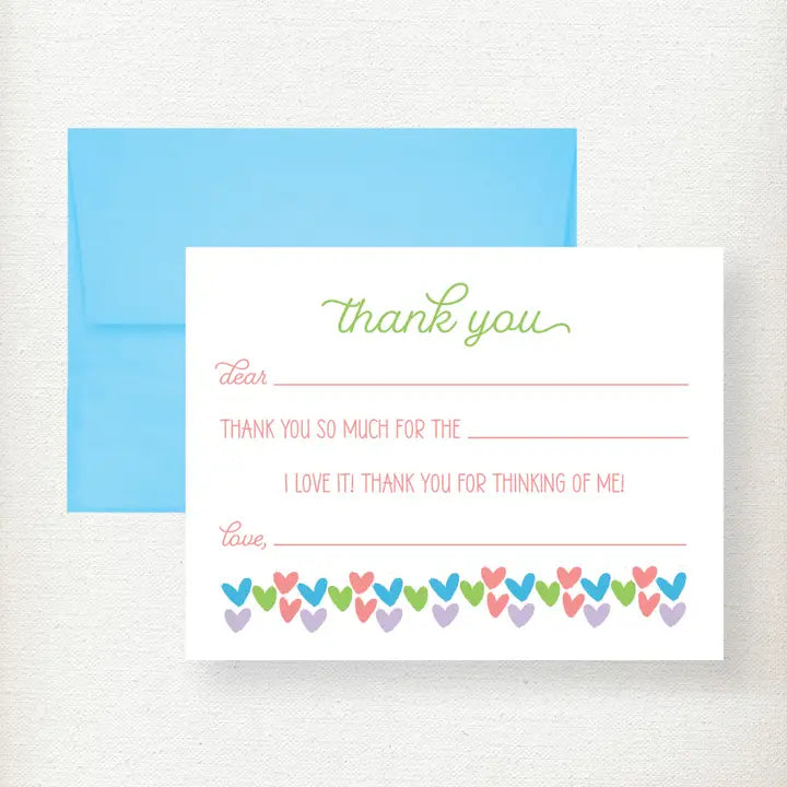 Kids Hearts Fill in Thank You Note Card