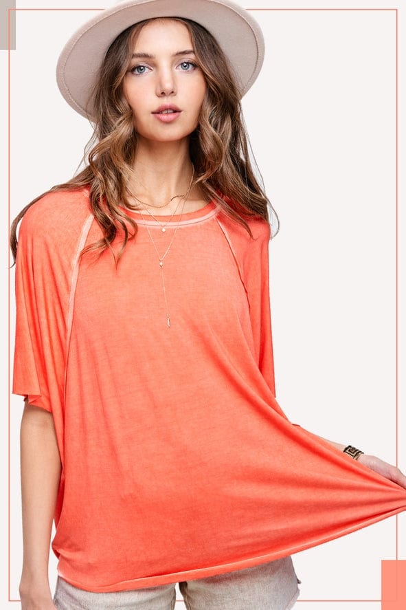 La Miel La Miel Dyed Fabric Round Neck Batwing Short Sleeve Top - Little Miss Muffin Children & Home