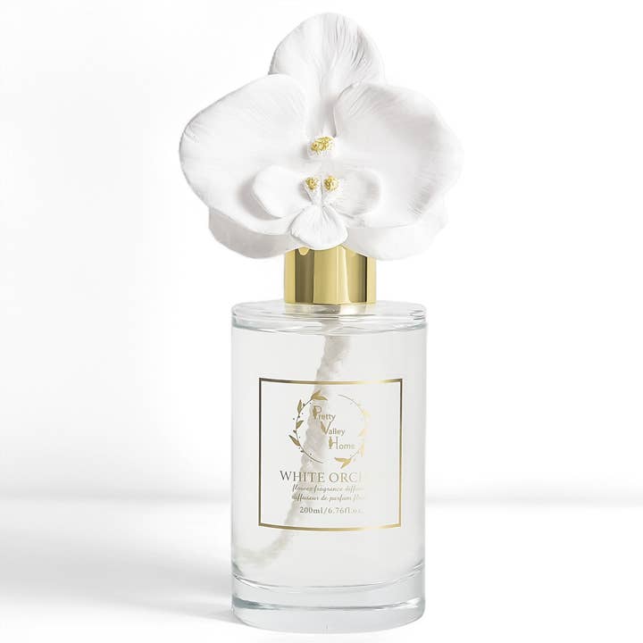 Pretty Valley Home White Orchid Diffuser Set with Golden Orchid Ceramic Flower - Little Miss Muffin Children & Home
