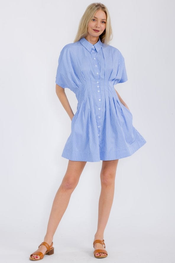 Star Drop Light Blue Striped Pleated Shirt Dress - Little Miss Muffin Children & Home