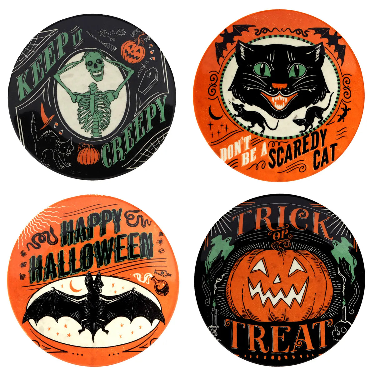 Scaredy Cat Halloween 6" Canape Plate Round, 4 Available Styles