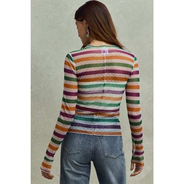 Ive Mardi Gras Stripe Stretch Mesh Top - Little Miss Muffin Children & Home