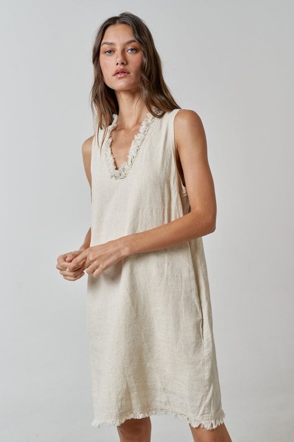 Lalavon Linen Frayed V-Neck Sleeveless Mini Dress - Little Miss Muffin Children & Home