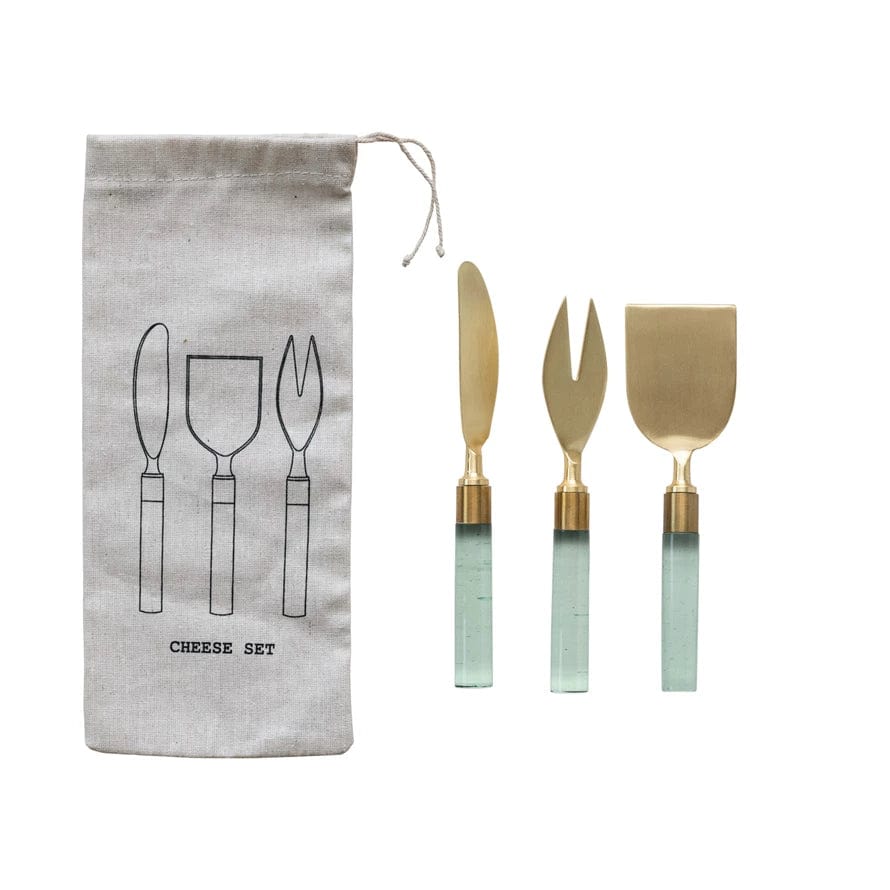 Bloomingville Bloomingville 7" Light Green Resin Handled Stainless Steel Set of 3 Cheese Utensils - Little Miss Muffin Children & Home