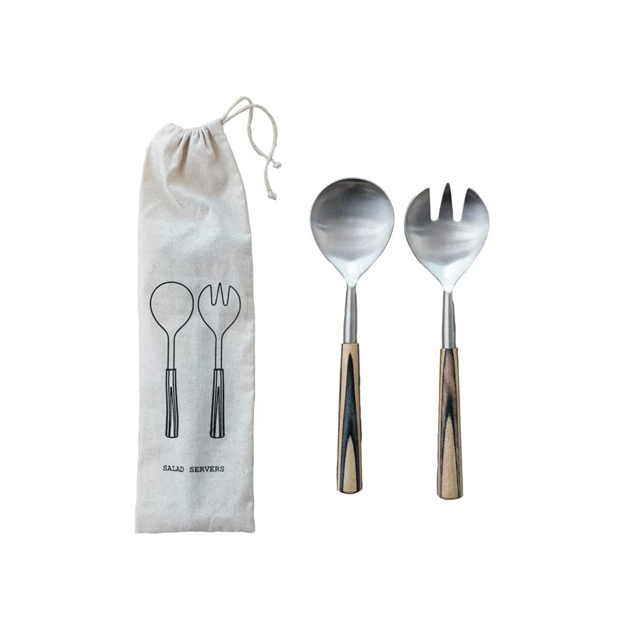 Bloomingville Bloomingville Natural & Black Stainless Steel Salad Servers with Mango Wood Handles - Little Miss Muffin Children & Home