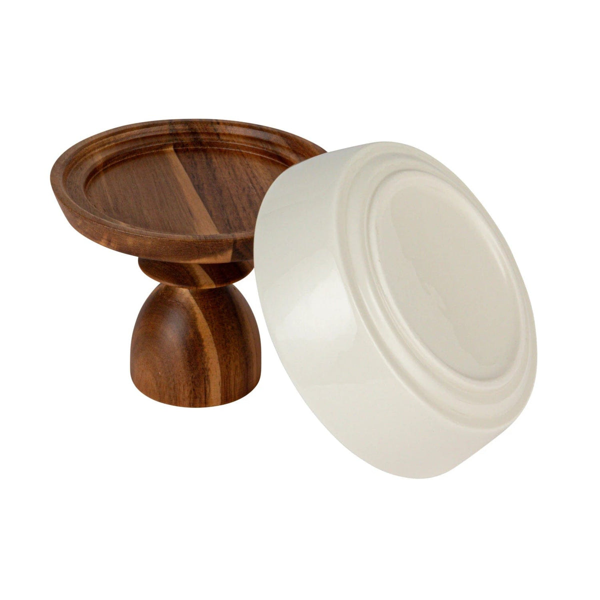 Bloomingville Bloomingville Stoneware Serving Dish on Acacia Wood Pedestal - Little Miss Muffin Children & Home