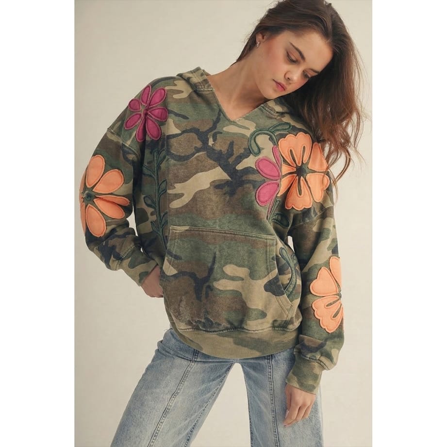 Ive Ive Vintage Camo Floral Appliqué Oversized Hoodie - Little Miss Muffin Children & Home