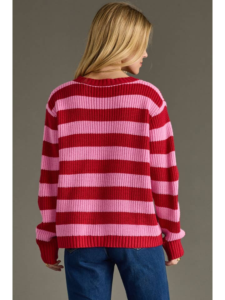 Panache Apparel Pink & Red Striped Sweater - Little Miss Muffin Children & Home