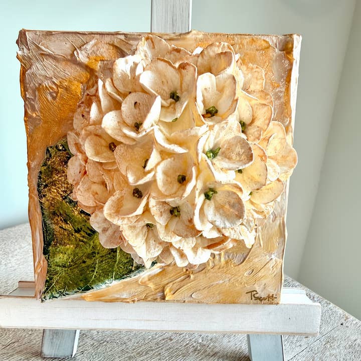 TamScottArt Clay Floral Annabelle White Hydrangea Sculpted 6x6 Artwork - Little Miss Muffin Children & Home