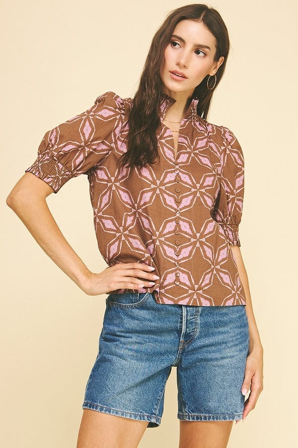 Pinch Cocoa & Pink Geometric Print Blouse - Little Miss Muffin Children & Home