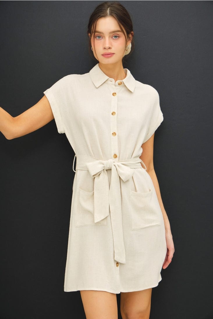 Be Cool Button Up Short Sleeve Dress in Natural - Little Miss Muffin Children & Home