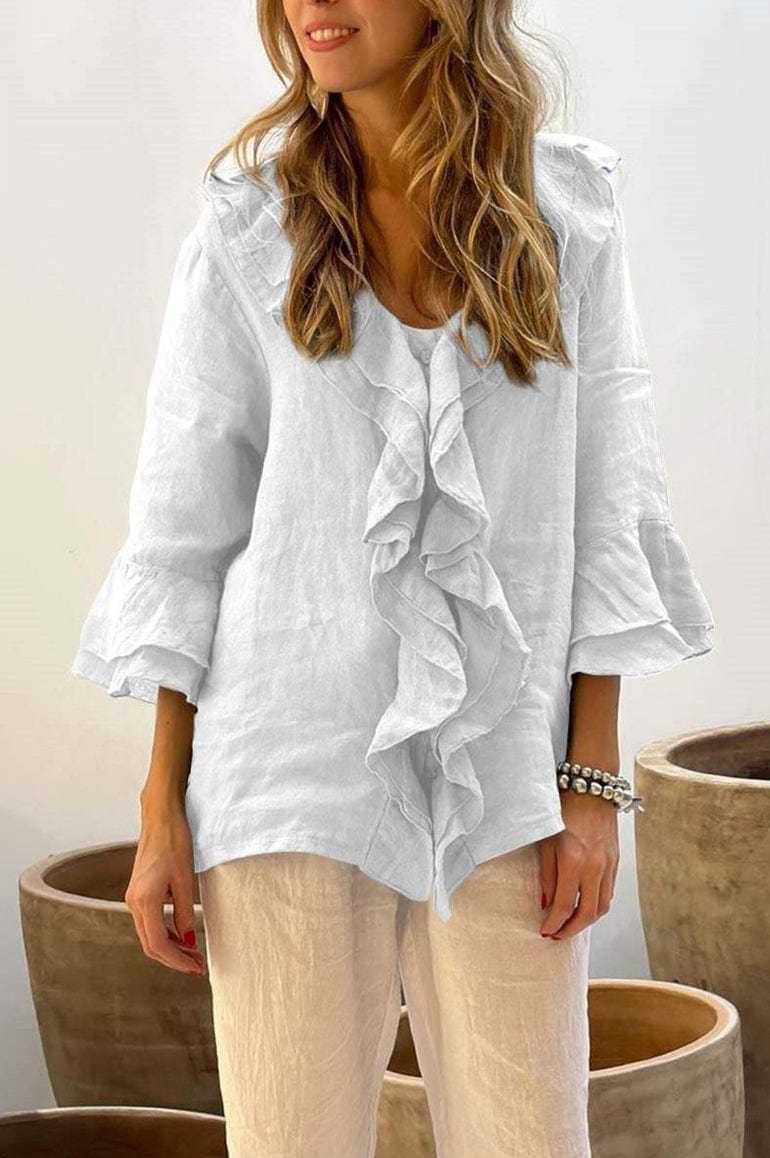 Rosa Clothing Rosa Clothing Ruffle Front V-Neck Blouse - Little Miss Muffin Children & Home