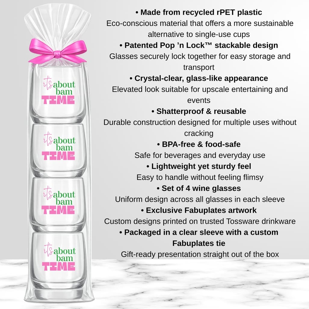 Fabuplates Mahjong Stemless 4 Ct Set Wine Glasses "It's About Bam Time" - Little Miss Muffin Children & Home