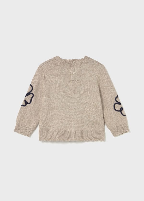 girls knit sweater with floral appliqes