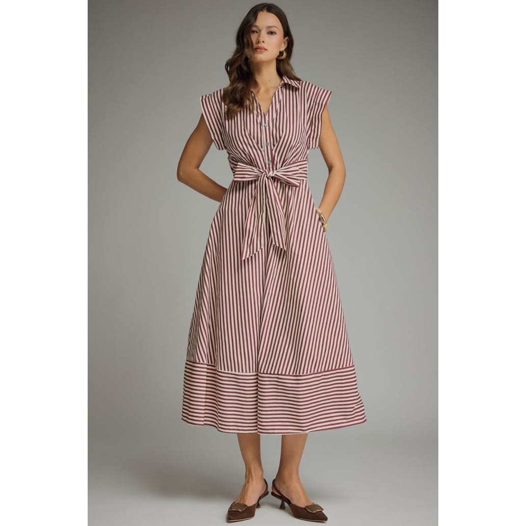 Striped Cap Sleeve Midi Dress, 3 Available Colors