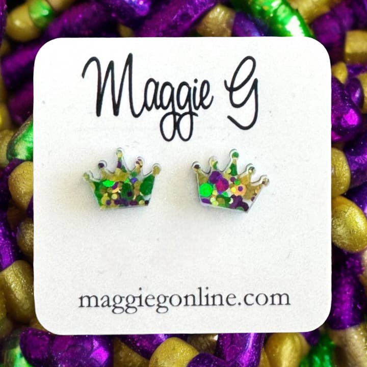 Maggie G Mardi Gras Crown Stud Earrings - Little Miss Muffin Children & Home