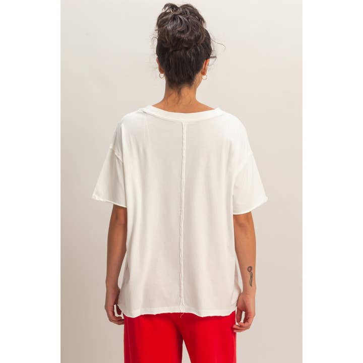 Double Zero Short Sleeve V-Neck T-Shirt in White - Little Miss Muffin Children & Home