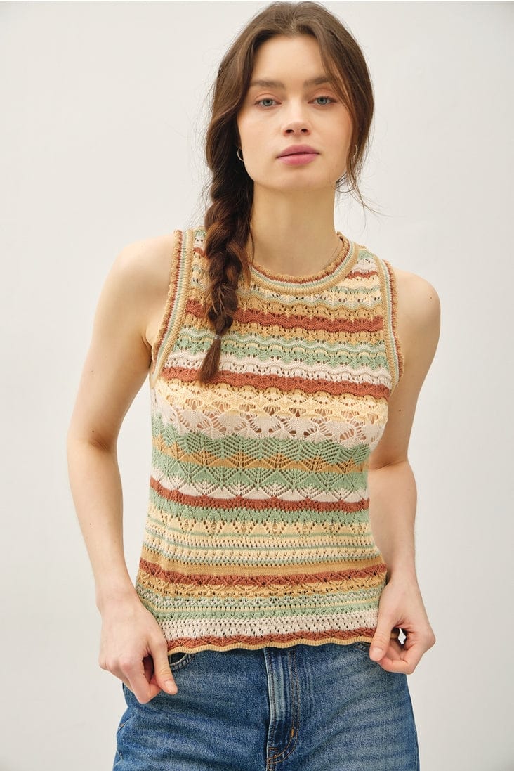 Be Cool Crochet Knit Multi Color Striped Tank in Hazelnut - Little Miss Muffin Children & Home