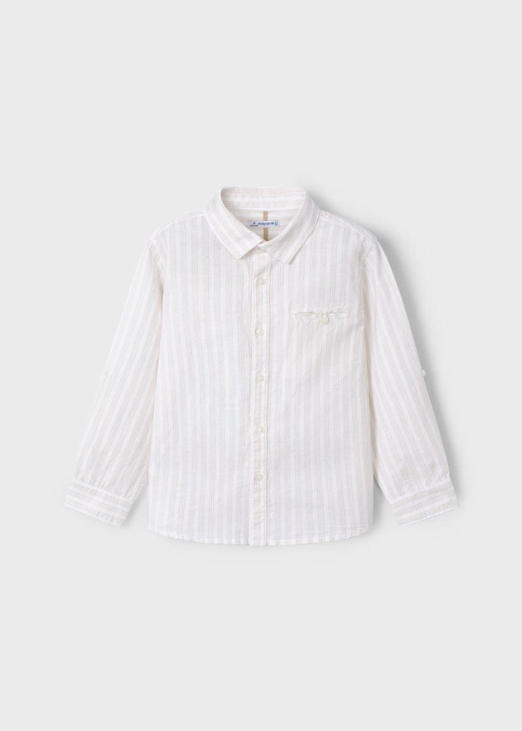 Mayoral Usa Inc Mayoral Long Sleeve Linen Button Up Shirt in Natural Stripes - Little Miss Muffin Children & Home