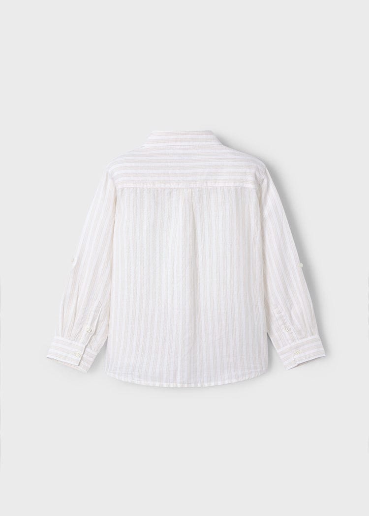 Mayoral Usa Inc Mayoral Long Sleeve Linen Button Up Shirt in Natural Stripes - Little Miss Muffin Children & Home