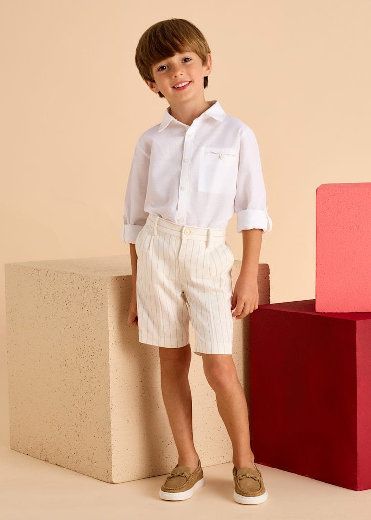 Mayoral Usa Inc Mayoral Long Sleeve Linen Button Up Shirt in White - Little Miss Muffin Children & Home