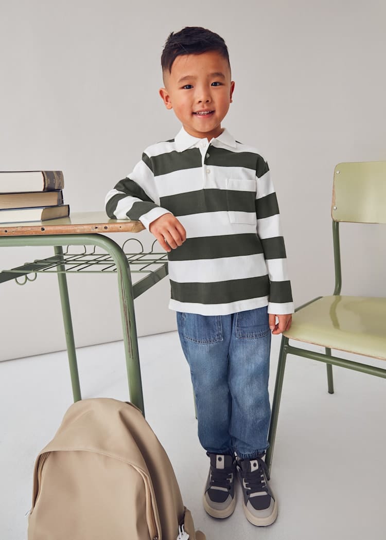 Mayoral Usa Inc Long Sleeve Striped Polo in Olive - Little Miss Muffin Children & Home
