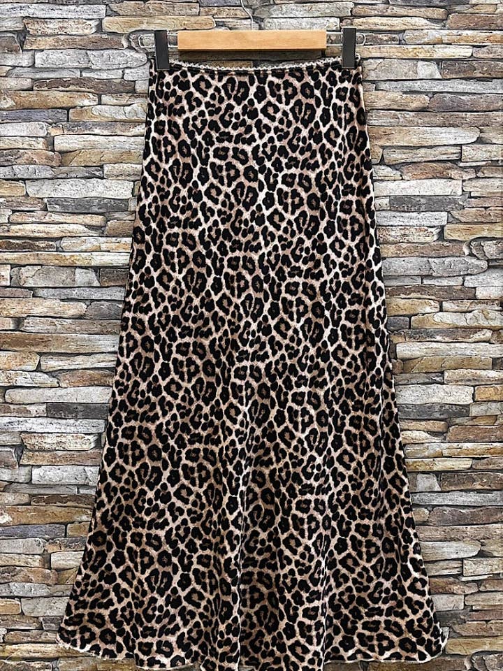 brown leopard midi skirt
