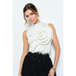 INA Floral Applique Pleated High Neck Top in Ivory - Little Miss Muffin Children & Home